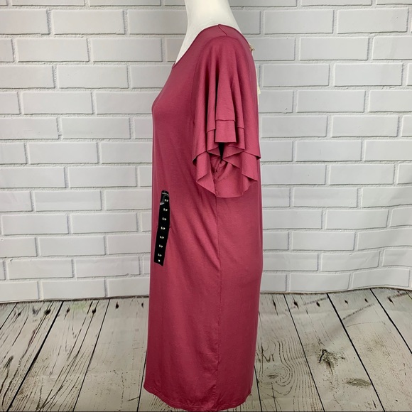 LUCKY BRAND Ruffled Sleeve T-Shirt Dress Wine S/P - Picture 5 of 6